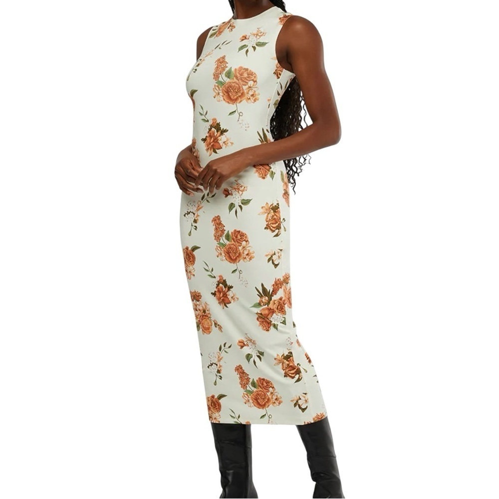 WeWoreWhat Muscle Tank Neutral Floral Midi Dress Size M NWT